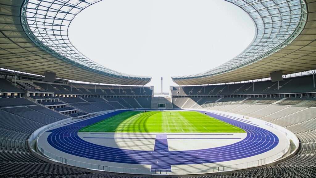 white and green stadium interior